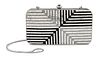 A Judith Leiber Oblong Black and White Minaudiere, 3.5" x 1.25" x 6.5".