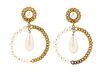 A Pair of Chanel Faux Pearl and Goldtone Hoop Earclips, 3.5" x 2.5".