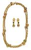 A Chanel Goldtone and Gripoix Demi Parure, Necklace: 67"; Earclips: 2.5".