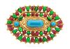 A Chanel Multicolor Gripoix and Goldtone Brooch, 3" x 2.5".