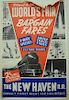 Poster lithograph, Direct to the New York World's Fair at Bargain Fares, The New Haven R.R. 1940, poster lithograph, (4" tear