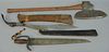 Three piece lot to include two swords with carved handles and sheaths (lgs