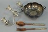 Four piece lot to include a Mexican sterling silver two handled bowl and three weighted pieces. 20.8 weighable t. oz.