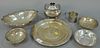 Seven piece lot to include sterling silver lot to include covered sugar, plate, four bowls, and a cup