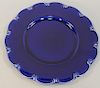 Set of twelve large Este. for Tiffany & Co ceramic plates in blue glaze with ruffle rim, marked Este Ceramiche, made in Italy