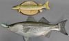 Two Gallagher carved wall sculpture plaques, Long Island Sound Striped Bass and Chain Pickerel, carved wood and painted, both