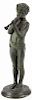 Edith Field (American 20th c.), patinated bronze of a boy with a horn, stamped Roman Bronze Works