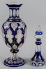 Bohemian cobalt cut to clear glass vase, 12'' h., together with a similar scent bottle, 8'' h.