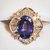 Tanzanite Large Oval Cut and Diamond 14 KT Gold Ring