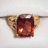 Square Cut Sunstone and Diamond 14 KT Gold Ring
