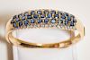 Oval Faceted Sapphire and Diamond 14 KT Bangle Bracelet
