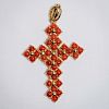 Italian Fire Coral 18 KT Gold Cross Pendant