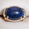 Cab Oval Lapis and Diamond 18 KT Gold Ring