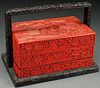 A CHINESE CINNABAR CARVED TWO COLOR LACQUER STACK
