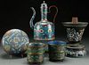 A FIVE PIECE GROUP OF VINTAGE CHINESE ENAMELED