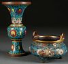 A CHINESE CLOISONNÉ MING STYLE CENSER AND BEAKER
