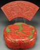 TWO VINTAGE CHINESE CARVED CINNABAR COVERED BOXES