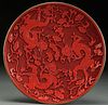 A VERY FINE CHINESE CARVED CINNABAR RED LACQUER