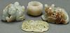 THREE CHINESE CARVED JADE FIGURES AND ORNAMENT