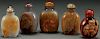 FIVE CHINESE CARVED AGATE SNUFF BOTTLES