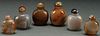 SIX CHINESE CARVED AGATE SNUFF BOTTLES