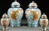 FOUR CHINESE ENAMELED BRONZE COVERED JARS