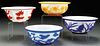 FOUR CHINESE PEKING STYLE CARVED GLASS BOWLS