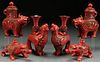 A GROUP OF SIX CHINESE CARVED CINNABAR RED