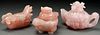A THREE PIECE GROUP OF CHINESE CARVED PINK QUARTZ