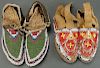 TWO PAIRS OF PLAINS BEADED AND QUILLED MOCCASINS