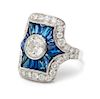A Platinum, Diamond and Sapphire Ring, 7.00 dwts.