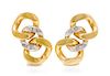 A Pair of 18 Karat Bicolor Gold and Diamond Link Motif Earclips, Pomellato, 13.80 dwts.