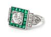An Art Deco Platinum, Diamond and Emerald Ring, 5.70 dwts.