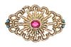 * An Antique Yellow Gold, Seed Pearl and Glass Brooch, 7.30 dwts.