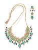 A High Karat Gold, Diamond, Ruby, Turquoise, Cultured Pearl and Polychrome Enamel Demi Parure, Indian, 111.10 dwts.
