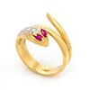 A Yellow Gold, Ruby and Diamond Snake Motif Ring, 3.80 dwts.
