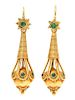 A Pair of Yellow Gold and Emerald Pendant Earrings, 8.30 dwts.