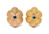 * A Pair of Yellow Gold and Sapphire Earclips, 11.00 dwts.