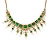 A High Karat Gold, Emerald, Cultured Pearl and Polychrome Enamel Fringe Necklace, Indian, 133.10 dwts.