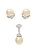 A Collection of White Gold, Cultured Pearl and Diamond Jewelry, 7.50 dwts.