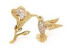 * An 18 Karat Yellow Gold, Diamond and Emerald En Tremblant Hummingbird Brooch, 6.40 dwts.