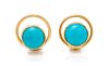 * A Pair of 18 Karat Yellow Gold and Turquoise Earclips, 5.90 dwts.