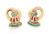 * A Pair of Retro 14 Karat Bicolor Gold and Emerald Earrings, Austrian, 9.20 dwts.