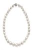 A White Gold, Diamond and Graduated Cultured South Sea Pearl Necklace,