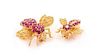 A Collection of 14 Karat Yellow Gold, Ruby and Diamond Bee Brooches, 6.40 dwts.