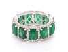 A White Gold, Emerald and Diamond Eternity Band, 6.10 dwts.