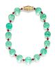 A Single Strand Gold, Green Fluorite, Ruby and Diamond Necklace,