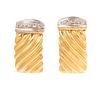 A Pair of Bicolor Gold and Diamond Earclips, 11.90 dwts.