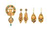 * A Collection of Victorian Yellow Gold and Turquoise Jewelry, 7.20 dwts.