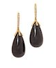 A Pair of 18 Karat Yellow Gold, Agate and Diamond Pendant Earrings, 6.60 dwts.